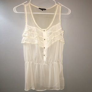 Express sheer white tank top with ruffles
